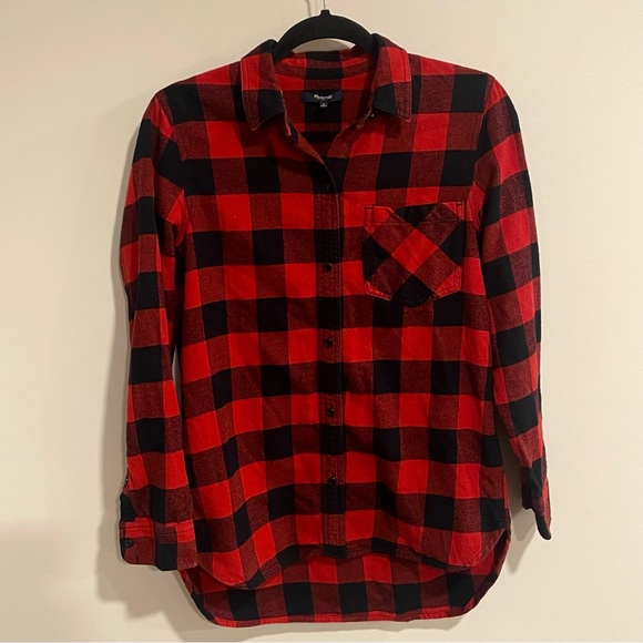 MADEWELL Ex Boyfriend Buffalo Check Flannel Button Down - Red Black Size Small - Picture 1 of 10
